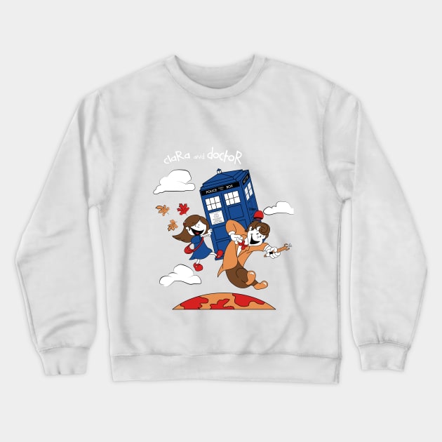 Clara and Doctor travel with Tardis Crewneck Sweatshirt by repalheiros